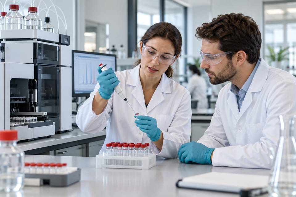 Analitik laboratuvarda pipet ve cihazlarla metot validasyonu çalışması.